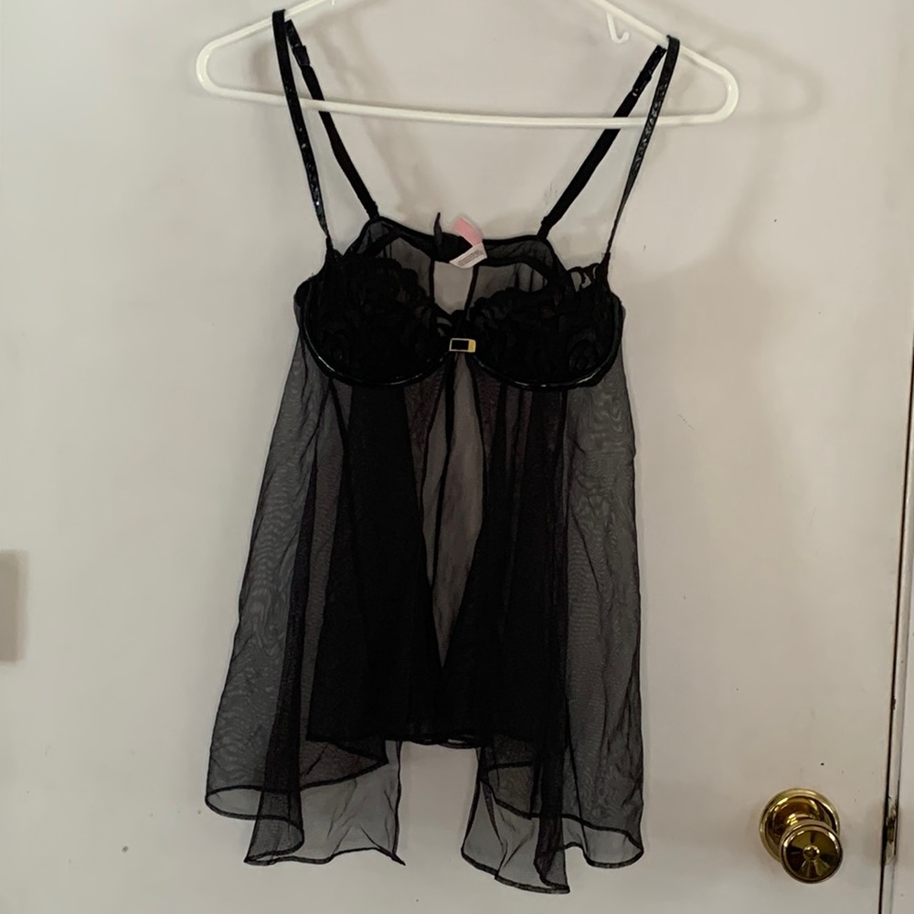 Victoria's Secret black negligée top with lace cups Size 34C